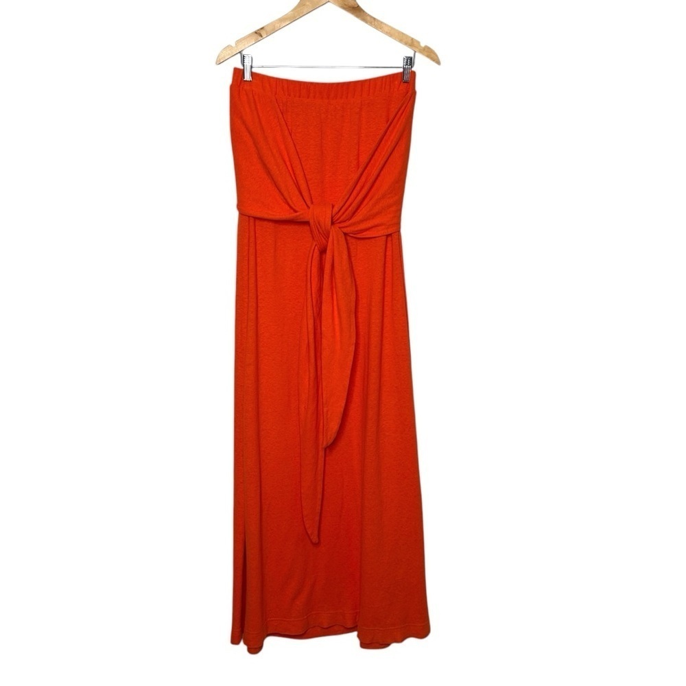 Free People Beach Orange Hemp Strapless Bandeau Tie Midi Swim Cover Up Dress L - Picture 4 of 11